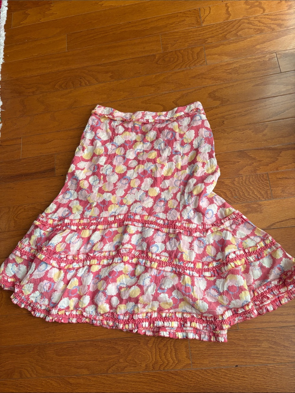 Anthropologie Odille Tiered Pink Midi Skirt